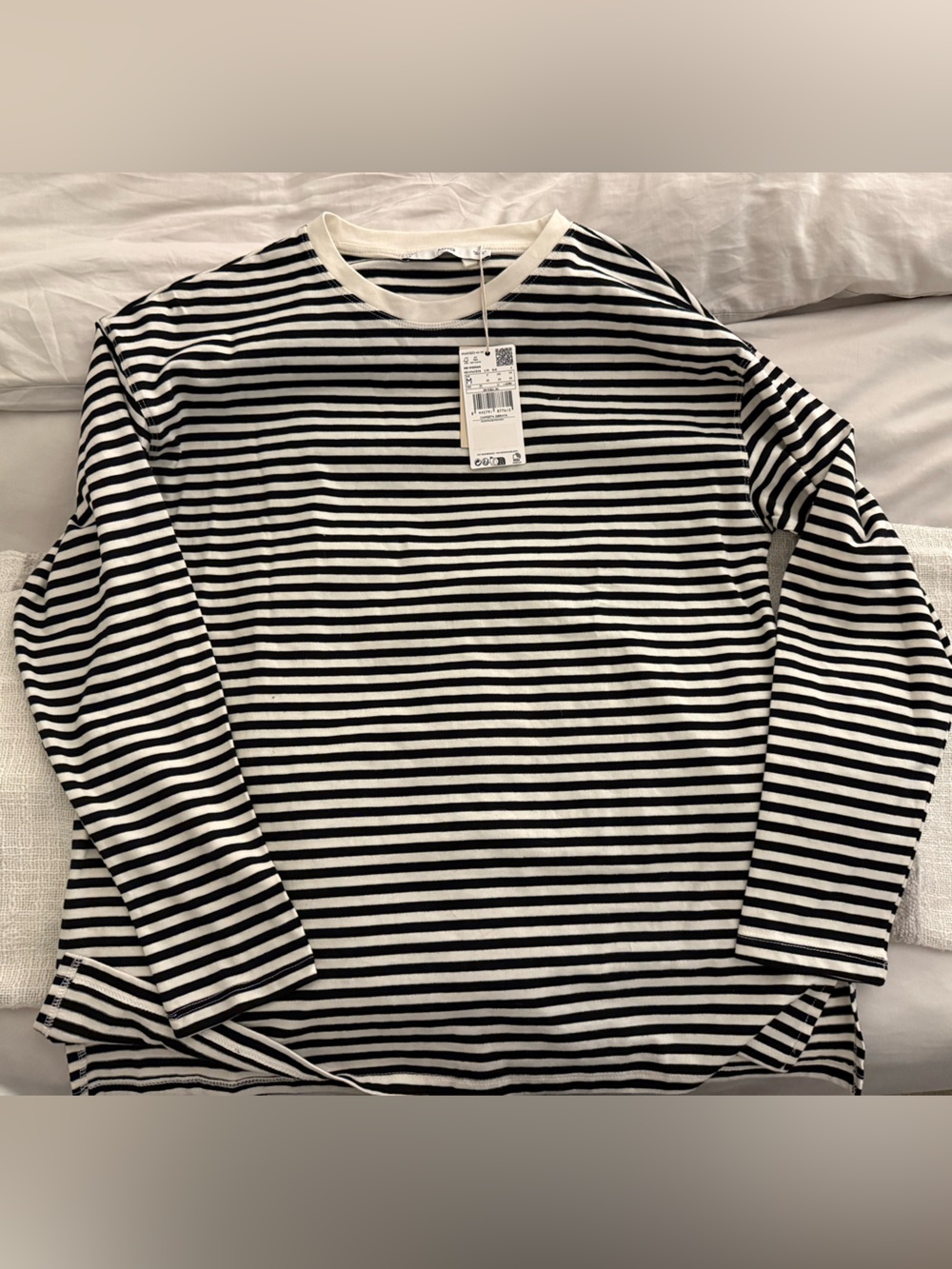 Mango Black & White Striped Long-Sleeve Tee